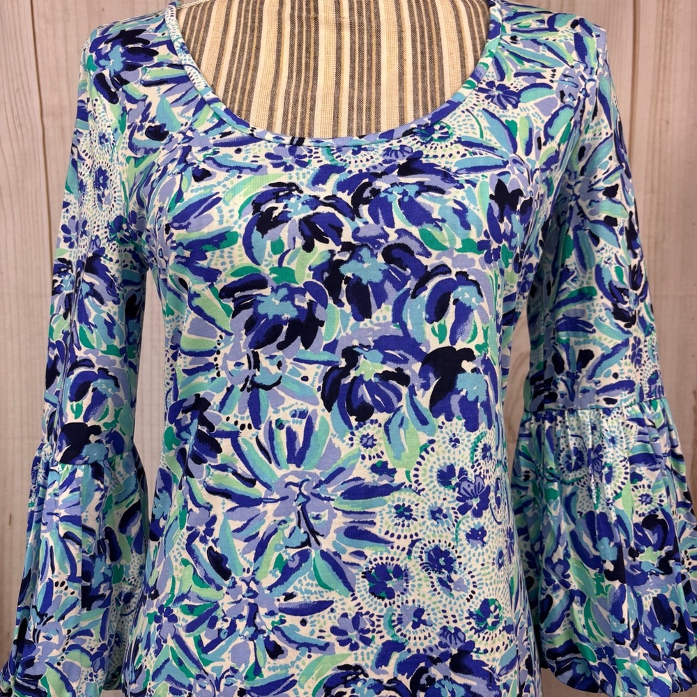 Lilly Pulitzer Carlile Sheath Dress Bell Sleeve Iris Blue High Maintenance Sz Sm - Picture 4 of 16